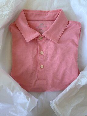 NEVER WORN - MENS SOUTHERN TIDE BRRR PERFORMANCE POLO, PINK, SIZE L